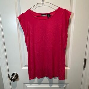 Tahari Cap Sleeve Crew Neck Tunic Top Pink Viscose Spandex Size S
